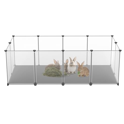 HENGMEI Freigehege Gittergehege Kaninchen mit Kissen Gehege Meerschweinchen Käfig Kleintierkäfig Welpengehege Hasengehege, Transparent (125L x 63W x 42Hcm) von HENGMEI