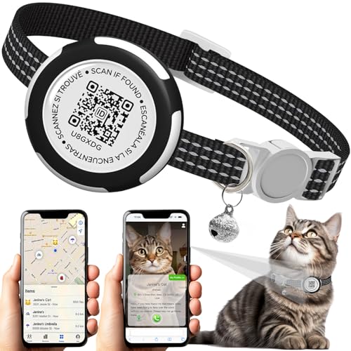 Wasserdichtes Airtag-Katzenhalsband, Breakaway-Katzen-Airtag-Halsband mit QR-ID-Tag und reflektierendem leichtem Kätzchen-Halsband für Apple Air-Tag, versteckte GPS-Tracker-Halterung für Katzen, von Funamei