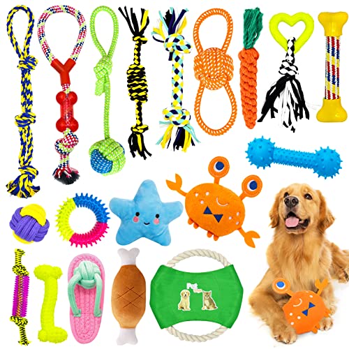 HEPAZ Hundespielzeug,Hergestellt aus Natürlicher Baumwolle ungiftig und geruchlos Robust Besser für Zahnreinigung Geeignet für kleine Und Mittlere Hunde Hundespielzeug Set 19 PCS von HEPAZ