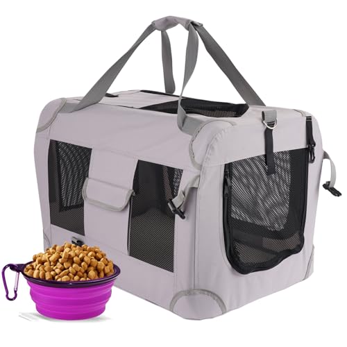 Hepeeng Tragetasche für Katzen, 61 x 40 x 40 cm, tragbar, zusammenklappbar, mit weicher, warmer Decke/Napf für Welpen bis zu 11,3 kg, stabile Transporttrage, lange Reisen, drinnen, draußen von HEPEENG