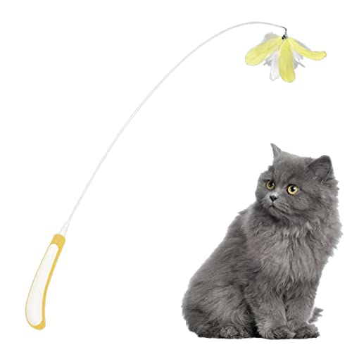 HEPVET Katze Zauberstab Spielzeug, Indoor Cat Wand Toys Teaser mit Naturfeder, Lustiges interaktives Katzenfederspielzeug für Hauskatzen, Jagen, Trainieren von Aeihevo