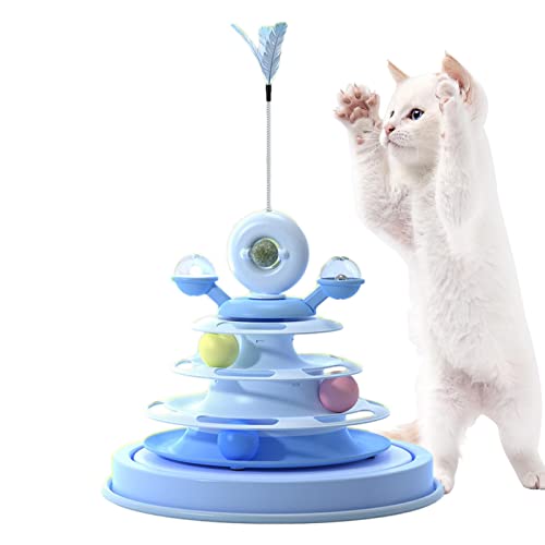 Aeihevo HEPVET Katzenkugelturm - 360 ° drehbarer Cat-Drehtellerball - 4-stufiges Windmühlen-Katzenspielzeug mit Katzenfeder-Teasern und Katzenminze für Katzeninteraktionsspielzeug von Aeihevo