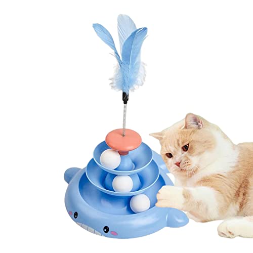 HEPVET Katzenspielzeug - Kätzchen 3-lagiges Bahnspielzeug mit elastischen Bällen - Animal Moving Balls Track Toys mit Feather Stick, Kätzchen-Trainingsspielzeug für Zuhause im Freien von HEPVET