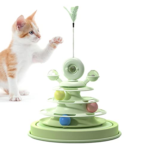 HEPVET Turntable Ball Katzenspielzeug | 360 ° drehbarer Drehteller Katzenspielzeug - 4-stufige Katzenroller-Kugelbahn mit Katzenminze und drehender Windmühle, Katzenfeder-Stick-Spielzeug für Kätzchen von Aeihevo