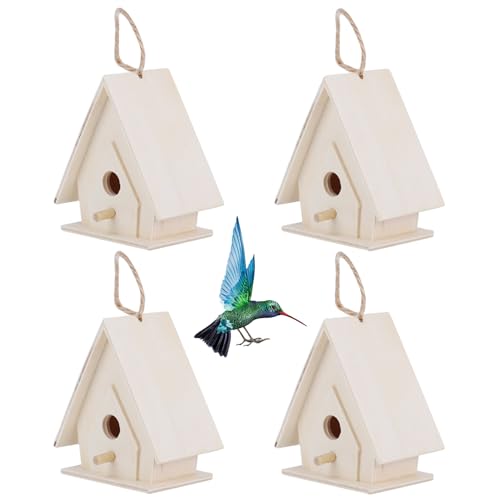 4-teilig Holz Vogelhaus, Vogelfutterhaus Vogelhäußchen Massivholz Vogelhaus Aufhängen Nisthaus Vogelhäuschen - 7 x 4 x 6,5 cm von HERCHR