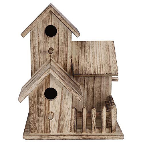 HERCHR Holzvogelhaus Kleines Vogelhaus im Freien Vogelnester Box Gartendekoration mit Zaun Stehgestell, 8,1x6,1x6,1 Zoll von HERCHR