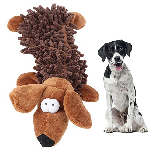 HERCHR Hunde-Plüsch-Spielzeug, niedliches interaktives gefülltes Plüsch-Hundekauen-Quietscher-Spielzeug zum Zähneputzen, Spielen, Beißen(Braun) von HERCHR