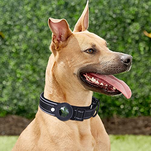 Reflektierendes Hundehalsband, verstellbares, gepolstertes Hundehalsband, strapazierfähige Schnalle mit Air-Tag-Halterung für mittelgroße Hunde(L) von HERCHR