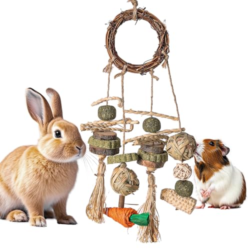 HERCOCCI Bunny Chew Toys for Rabbits, Natural Handmade - Rabbit Cage Hanging Toys for Rabbits Meerschweinchen Hamster Rennmäuse Ratten von HERCOCCI