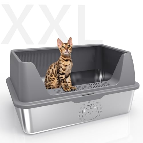 Katzenklo Edelstahl XXL, Enthält DIY-Aufkleber, Katzentoilette Edelstahl mit Deckel, Stainless Steel Litter Box 20L Große Kapazität Auslaufsicher Katzenklo, Einfache Reinigen, 60x40x30cm von HEROYAL