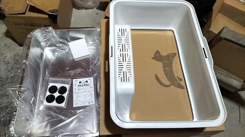 Katzenklo Edelstahl XXL, Enthält DIY-Aufkleber, Katzentoilette Edelstahl mit Deckel, Stainless Steel Litter Box 20L Große Kapazität Auslaufsicher Katzenklo, Einfache Reinigen, 60x40x30cm von HEROYAL