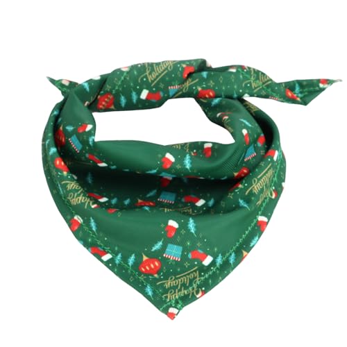 HERSIL Weihnachten Haustier Hund Handtuch Schal Schneeflocke Süßigkeiten Weihnachtsdruck süße Festliche Haustierbedarf Lederhalsband Welpe (Green, L) von HERSIL