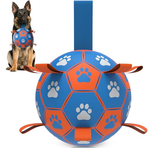 HETOO HundeBälle Unzerstörbar Hundespielzeug Ball, Hundefußball mit Griff, Fußball für Hunde, Wasserspielzeug Hunde, Hunde Geburtstagsgeschenke für Mittel/Große Hunde (8 Zoll Orange Blau) von HETOO