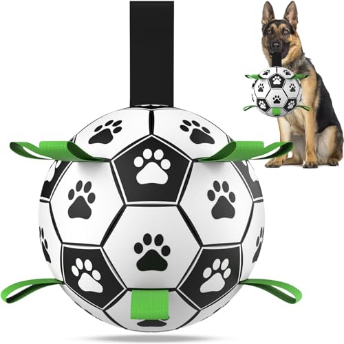 HETOO HundeBälle unzerstörbar Hundespielzeug Ball, Hundefußball mit Griff, Fußball für Hunde, Wasserspielzeug Hunde, Hunde Geburtstagsgeschenke, Hundebälle mit Pumpe für mittelgroße/große Hunde 9 Zoll von HETOO