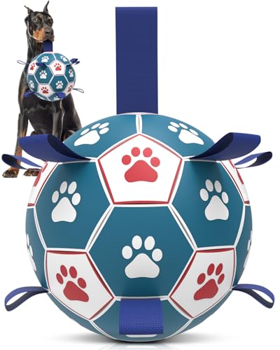 HETOO Hundeball Hundespielzeug Ball mit Griff für Hund Interaktives Schleppen von Krieg Wasser Hundebälle Spielzeug Geburtstagsgeschenk für Große/Extra Große/Ultra Große Hunde (10 Zoll Blau Weiß) von HETOO