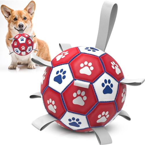 HETOO Hundeball Hundespielzeug Ball mit Griff für Hund Interaktives Schleppen von Krieg Wasser Hundebälle Spielzeug Geburtstagsgeschenk für Kleine/Mittel/Große Hunde (6 Zoll Rot Weiß) von HETOO