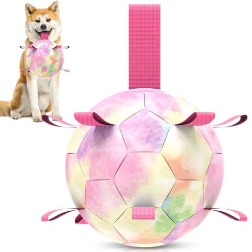 HETOO Hundespielzeug, Fußball, interaktives Hundespielzeug zum Tauziehen, Hundespielzeug, Wasserspielzeug, langlebige Hundebälle für große Rassen, 17,8 cm, Regenbogen von HETOO