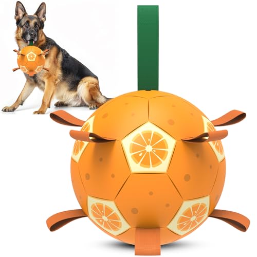 HETOO Hundespielzeug, Fußball, interaktives Hundespielzeug zum Tauziehen, Wasserspielzeug, langlebige Hundebälle für große Rassen, 17,8 cm, Orange von HETOO
