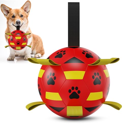 HETOO Hundespielzeug, Fußball mit Haltelaschen, interaktives Hundespielzeug zum Tauziehen, Welpe-Geburtstagsgeschenke, Zerrspielzeug für Hunde, Wasserspielzeug, langlebige Hundebälle für Hunde von HETOO