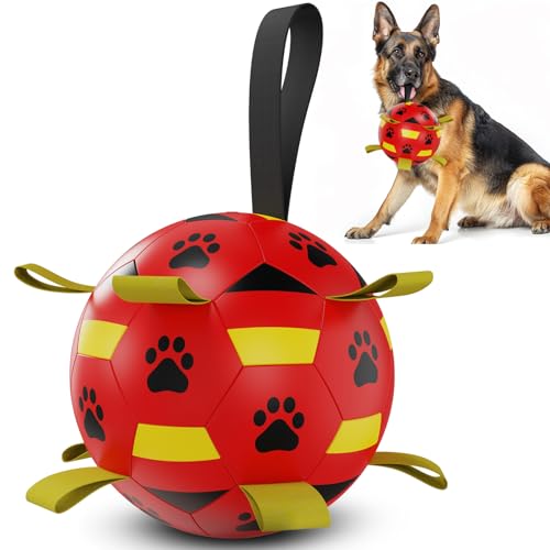 HETOO Hundespielzeug, Fußball mit Haltelaschen, interaktives Hundespielzeug zum Tauziehen, Welpe-Geburtstagsgeschenke, Zerrspielzeug für Hunde, Wasserspielzeug, langlebige Hundebälle für Hunde… von HETOO