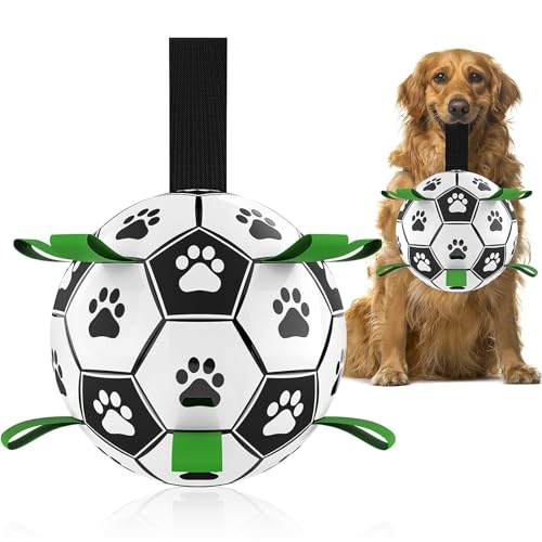 Hetoo Hundespielzeug, Fußball mit Haltelaschen, interaktives Hundespielzeug zum Tauziehen, Welpe-Geburtstagsgeschenke, Zerrspielzeug für Hunde, Wasserspielzeug, langlebige Hundebälle für Hunde von HETOO