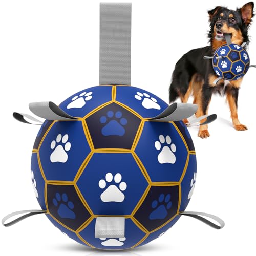 HETOO Hundespielzeug, Fußball mit Riemen, interaktives Hundespielzeug zum Tauziehen, Welpengeburtstagsgeschenke, Hundespielzeug, Wasserspielzeug, langlebige Hundebälle für mittelgroße und große Hunde, von HETOO