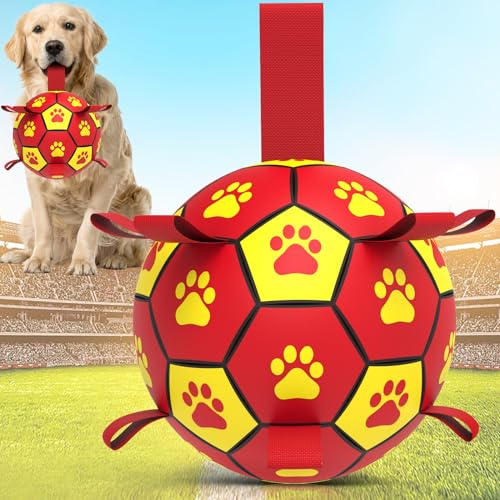 HETOO Hundespielzeug, Fußball mit Riemen, interaktives Hundespielzeug zum Tauziehen, Welpengeburtstagsgeschenke, Hundespielzeug, Wasserspielzeug, langlebige Hundebälle für mittelgroße und große Hunde, von HETOO