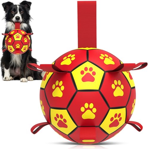 HETOO Hundespielzeug, interaktives Hunde-Fußballspielzeug mit Haltegriffen, langlebige Hundebälle für kleine mittelgroße Rassen, Wasserspielzeug für drinnen und draußen, Geschenk für Hunde von HETOO