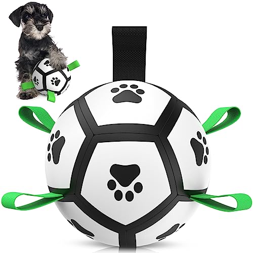 HETOO Interaktives Hunde-Fußballspielzeug mit Haltegriffen, langlebige Hunde-Wasserbälle für kleine, mittelgroße Rassen, drinnen und draußen (12,7 cm) von HETOO