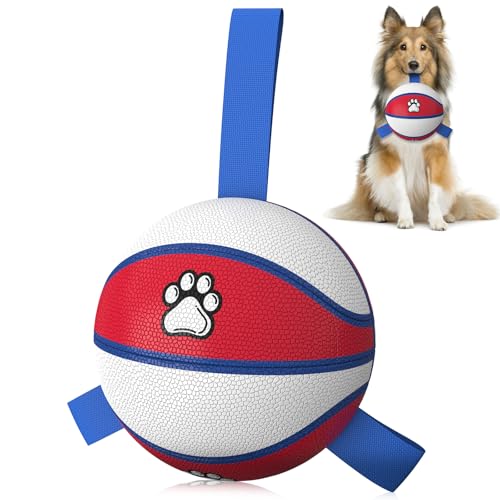 HETOO Interaktives Hundespielzeug, Hundebälle mit Gurten – Hunde-Basketball zum Tauziehen, perfektes Geburtstags-Spielzeug, Wasserspielzeug für kleine und mittelgroße Hunde (15,2 cm) von HETOO