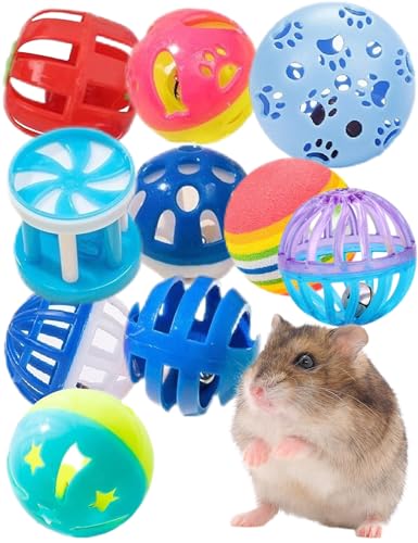 Hamsterspielzeug, Glockenbälle, Spaß für alle Hamstergrößen, bunt mit Glocken, robust und sicher, leicht zu reinigen, fördert Spiel und Gesundheit, 10 Stück von HEUHAI