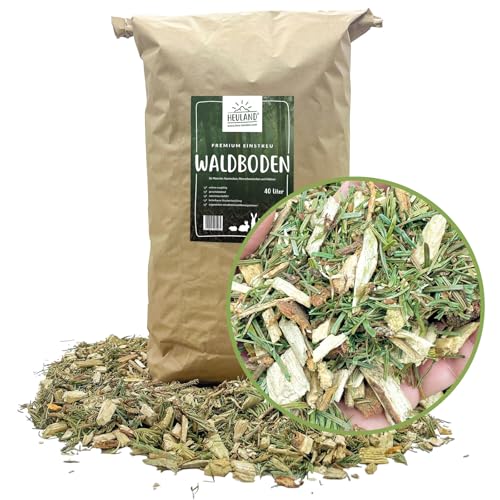 HEULAND® Waldboden - natürlicher Einstreu für Kaninchen, Meerschweinchen, Hühner, Voliere, Stall, Nager - 3X 40 Liter (€ 0,49/l) von HEULAND