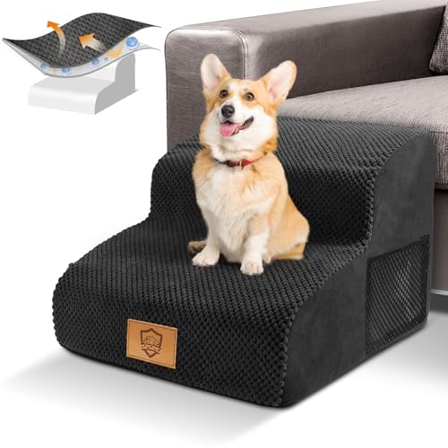 HEVOL Hundetreppe 2 Stufen, 40cm Katzentreppe mit Waschbar Bezug, Hundetreppe für Kleine Hunde, Haustiertreppe für Hunde und Katzen, Katzentreppe für Alte Katzen, Schwarze von HEVOL