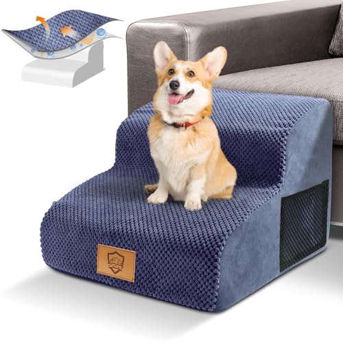 HEVOL Hundetreppe für Kleine Hunde, Hochdichtem Schwamm Haustiertreppe mit Waschbar Bezug, Abnehmbar Hunderampe, Tragbar Katzentreppe für Sofa Bett - Senden 1 Fusselrolle von HEVOL