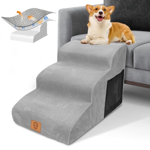 HEVOL Hundetreppe 3 Stufen, rutschfeste Haustiertreppe für Kleine Hunde, Waschbarer Hundetreppe 40cm Hoch, Tragbar Hunderampe Katzentreppe mit Waschbar Bezug für Sofa Bett von HEVOL