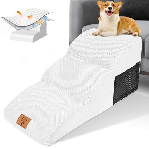 HEVOL Hundetreppe 3 Stufen, Tragbare Hunderampe aus Hochdichtem Schwamm für Kleine Hunde, Haustiertreppe mit Abnehmbarem & Waschbarem Stoffbezug, Ideal für Sofa und Bett von HEVOL