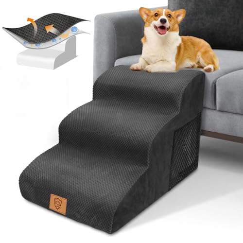 Haustiertreppe Hundetreppe,HEVOL Hundetreppe 3 Stufen, Haustiertreppe für Kleine Hunde, Hundetreppe 40cm Hoch,Katzentreppe Hunderampe für Bett, Sofa, Couch und Auto von HEVOL