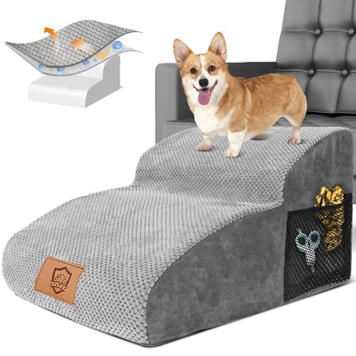 Hundetreppe für Kleine Hunde, HEVOL 2 Stufen Hunderampe, Erweiterte Hundetreppe, Tragbare Haustiertreppe mit Waschbarer Bezug, Abnehmbar Katzentreppe für Sofa Bett von HEVOL