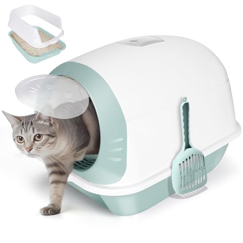 HEVOL Katzenklo mit Deckel und Aktivkohlefilter – Auslaufsichere Katzentoilette für Katzen jeden Alters – Cat Litter Box mit Schaufel – Verhindert Geruch und Streuverbreitung von HEVOL