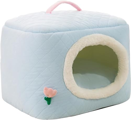 Haustierhöhlenbett, Katzennest Mit Abnehmbarem, Waschbarem Innenkissen, Weiches Bett Für Kätzchen Und Kleine Haustiere, Superweiches Und Gemütliches Plüschkatzen-Iglu-Höhlenbett (Color : Blau, Size von HEXEH