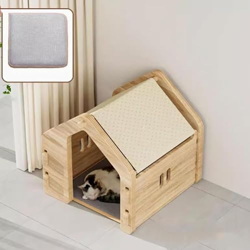 Hundehütte Aus Holz, Hundehütte Aus Holz for Den Innenbereich Mit Erhöhtem Und Belüftetem Boden, Bemalbare Hundehütten for Kleine Hunde Und Katzen. Katzenhaus for Öffnen (Color : A, Size : 50x47x48c von HEXEH