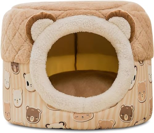 Katzenbett Haustierhöhle Katzennest Bett Weiches Katzenhaus Zelt Katzennest Bett Warm Katzenhöhle Schlafbett Für Welpen Washbar Haustier Kissen Bett (Color : Braun, Size : L) von HEXEH