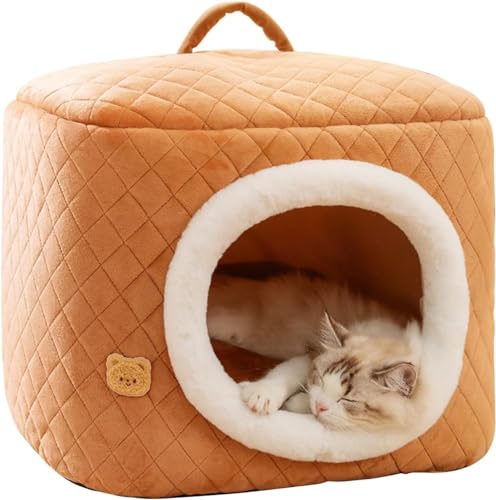 Katzenhöhle Aus Mit Anti-Rutsch Boden Katzenbox Passend Für Mit Herausnehmbaren Kissen Katzenhaus Für Katzen Und Kleine Hunde Katzenkorb (Color : Braun, Size : S) von HEXEH