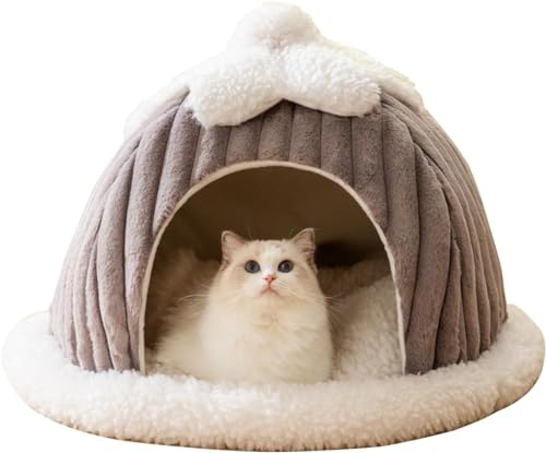 Katzenhöhle Katzenbett Mit Super Weichem Flauschigem Sherpa Innerkissen (Abwaschbar) - Katzenzelt Katzenkorb Zum Schlafen Für Kleine Bis Mittlere Größe Katzen (Color : Grau, Size : M) von HEXEH