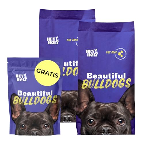 HEY HOLY Premium Trockenfutter für Bulldoggen 100% getreidefrei | 14kg Hundefutter für ausgewachsene Bulldoggen mit Lachs | Hochverträglich aus natürlichen Zutaten von HEY HOLY