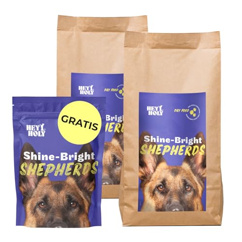 HEY HOLY Premium Trockenfutter für Schäferhunde 100% getreidefrei | 14kg hypoallergenes Hundefutter für ausgewachsene Schäferhunde mit Ente | Hochverträglich aus natürlichen Zutaten von HEY HOLY