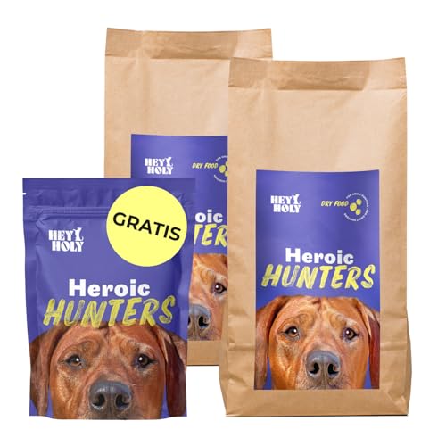 HEY HOLY Premium Trockenfutter für große Jagdhunde getreidefrei | 14kg Hundefutter für ausgewachsene, große Jagdhunde mit Ente | Hochverträglich aus natürlichen Zutaten von HEY HOLY