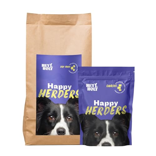 HEY HOLY Set 7 kg Premium Trockenfutter & 150 g Snacks für Hütehunde 100% getreidefrei | Hundefutter & Leckerlis für ausgewachsene Hütehunde mit Huhn | Hochverträglich aus natürlichen Zuataten von HEY HOLY