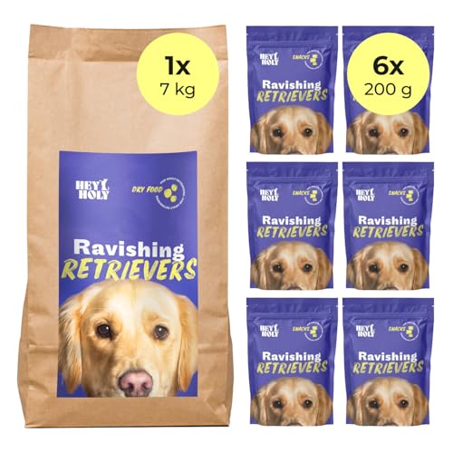 HEY HOLY Set 7 kg Trockenfutter & 6 x 200 g Snacks für Retriever 100% getreidefrei | Hundefutter & Leckerlis für ausgewachsene Retriever mit Lamm | Hochverträglich aus natürlichene Zutaten von HEY HOLY