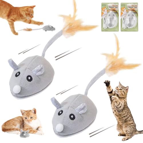 HEYIDAMAI Katzenspielzeug Selbstbeschäftigung Elektrisch Maus, 2 Stück Magic Maus Katzenspielzeug, Interaktives Katzenspielzeug Maus mit Federschwanz, USB Wiederaufladbar Spielzeug für Katze von HEYIDAMAI